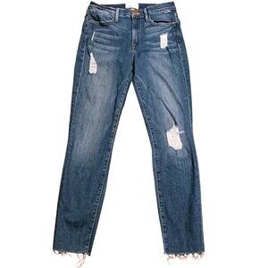 FRAME Le High Skinny‎ Crop Distressed Jeans Womens Size 27 Blue Denim W/ Raw Hem